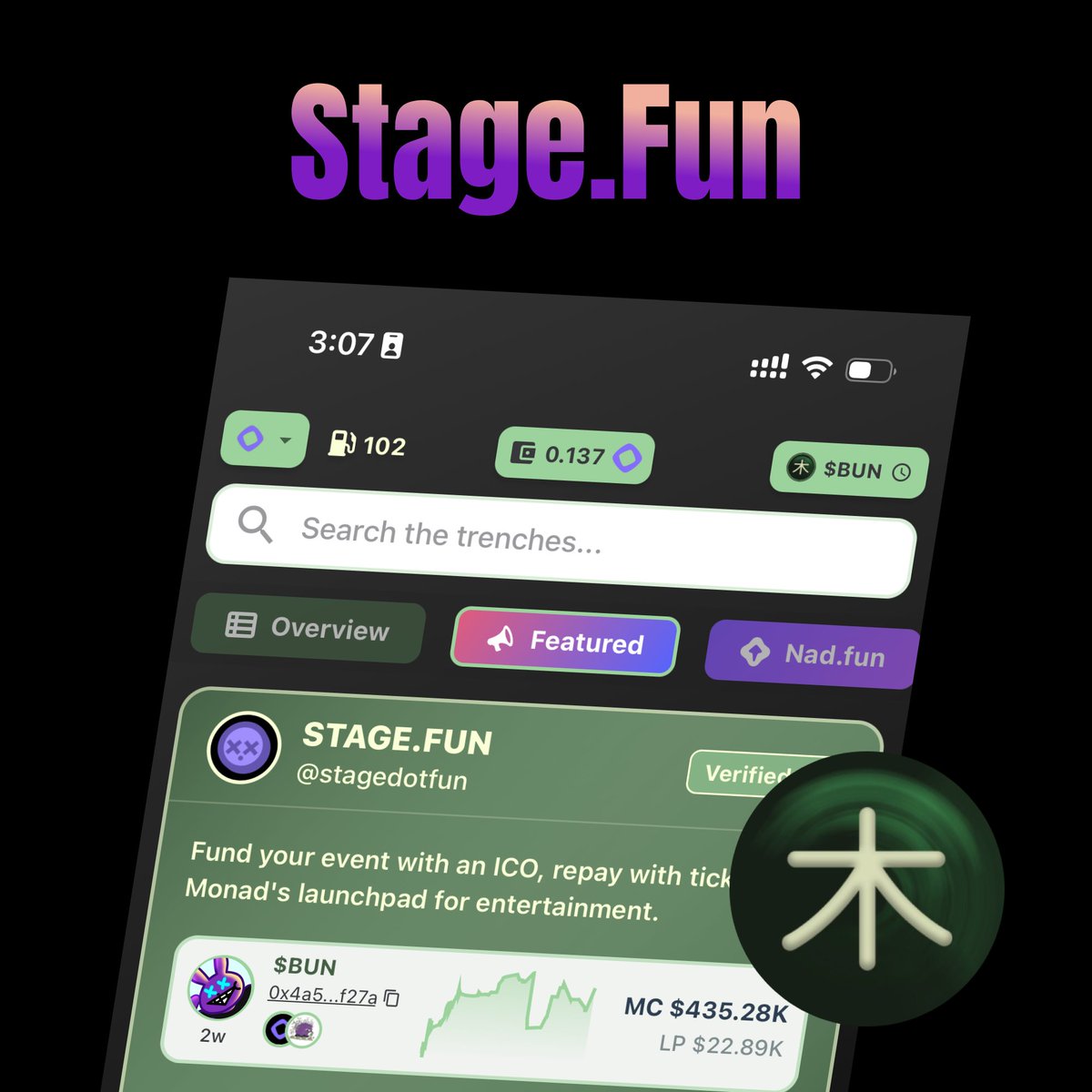 stagedotfun's tweet image. the culture coin of @monad $BUN
is featured on KiFi @tradeKiFi
join us to talk trenches in 2H w/ @0xy0shi and @hyperstance (link below)