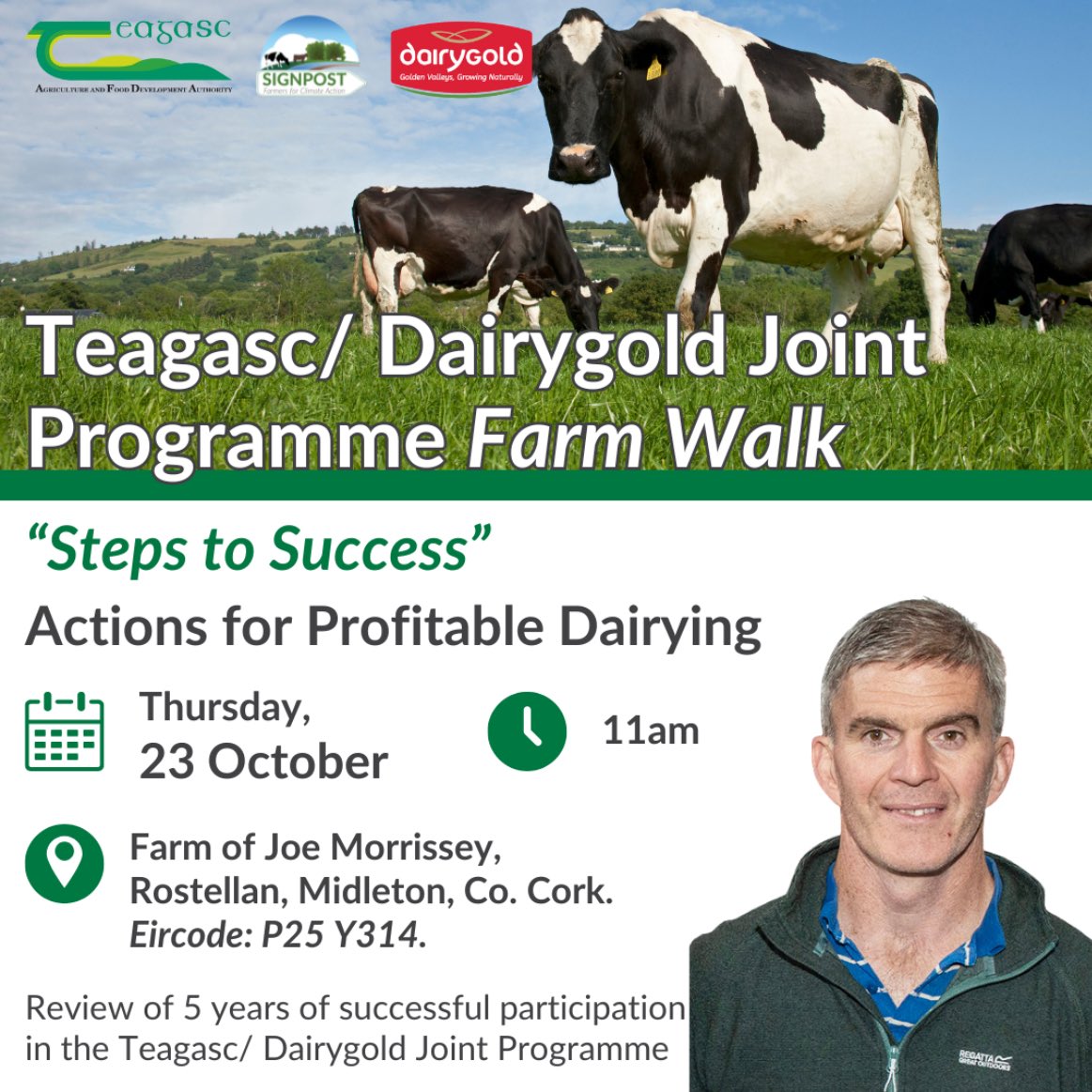 Open farm event with Joe Morrissey at <a href="/RostellanF/">Rostellan Farm</a> 
‼️‼️‼️‼️‼️‼️‼️‼️
🗓️Thursday 23rd Oct
⏰11.00am
📍Rostellan Farm P25 Y314
‼️‼️‼️‼️‼️‼️‼️‼️
Join us to review the last 5 years of successful participation in Teagasc/Dairygold joint program