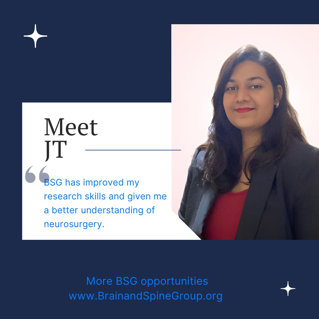Brain & Spine Group (@brainspinegroup) on Twitter photo 🌟 Meet Jayantika Trimbake
“BSG’s free courses & mentorship have helped me grow as a researcher & learn more about neurosurgery. I’m so grateful & hope to give back to this community soon!”
📚 Join us: brainandspinegroup.org 🌟 Meet Jayantika Trimbake
“BSG’s free courses & mentorship have helped me grow as a researcher & learn more about neurosurgery. I’m so grateful & hope to give back to this community soon!”
📚 Join us: brainandspinegroup.org