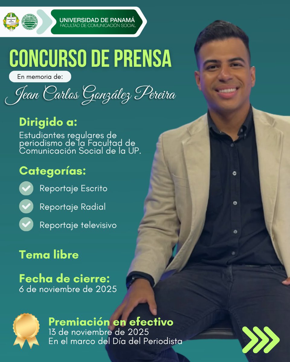 OCA03560890's tweet image. 🎙️📰 ¡Atención, futuros periodistas!
¿Listos para contar las historias que el país necesita escuchar? 🇵🇦

#DíaDelPeriodista #ConcursoDePrensaUP #FACOS #PeriodismoUP #SoyOrgullosamenteUP #JeanCarlosGonzálezPereira #ComunicaciónSocial #UniversidadDePanamá