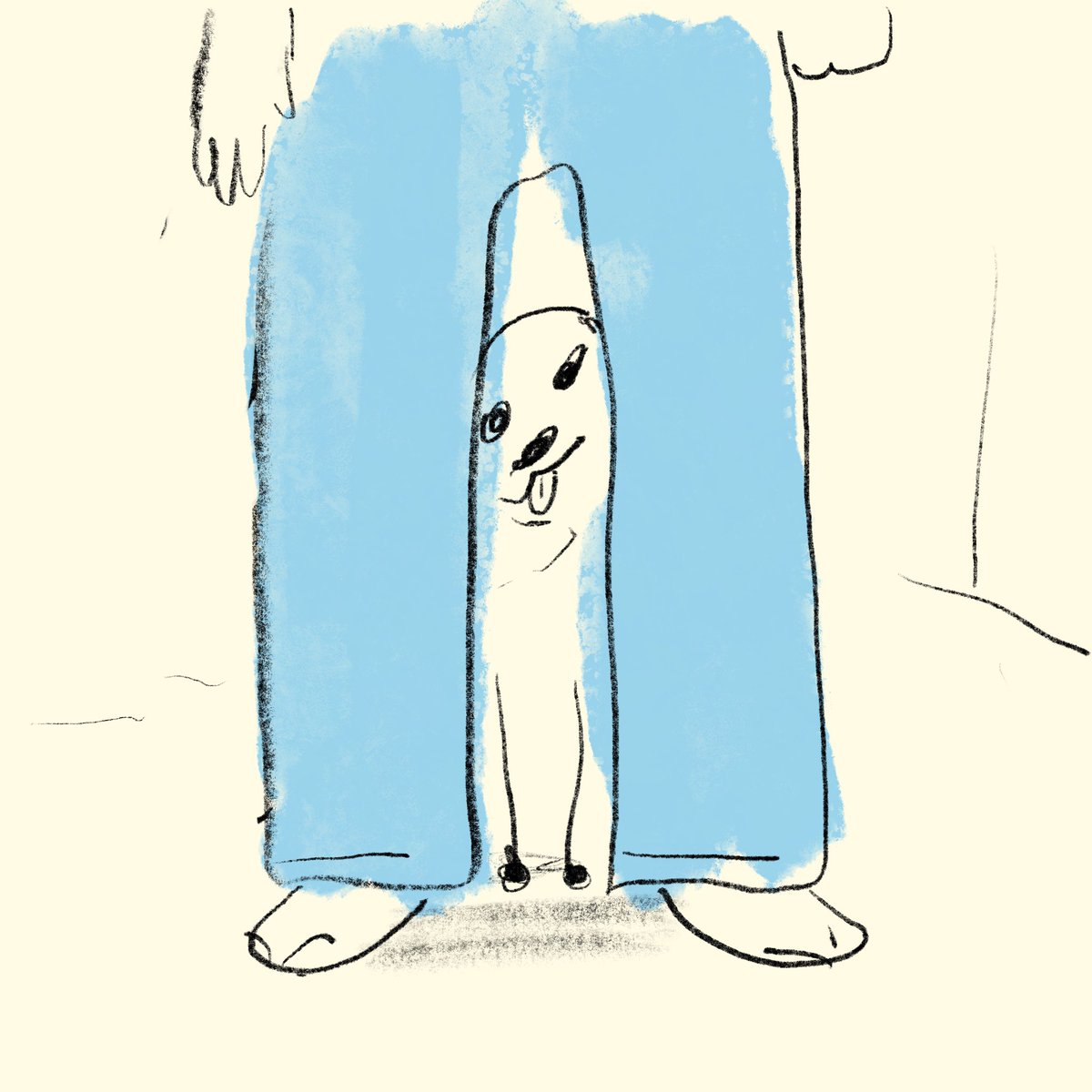 飼い主さんの足の間は犬の別荘