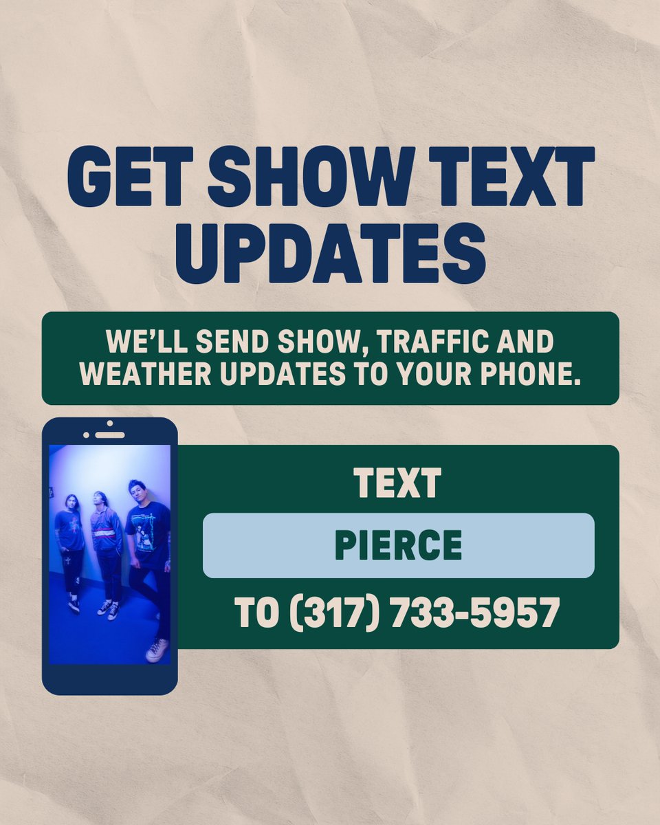 Saturday <a href="/piercetheveil/">Pierce The Veil</a>
⏰Parking opens at 3:30PM, gates at 5PM, and the show begins at 6:30PM
🚗Parking livemu.sc/498raih
🎫Tickets livemu.sc/4hxMyQx
✨Upgrades livemu.sc/498raih
📲Text PIERCE to 317-733-5957 for updates
❓Venue info bit.ly/3HeE6aT
