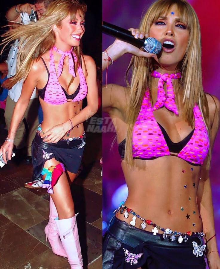 YSLNIGHTS's tweet photo. Pink bikini top on top of a black bra? Anahí you will always be famous! https://t.co/7qD9V1AKs9