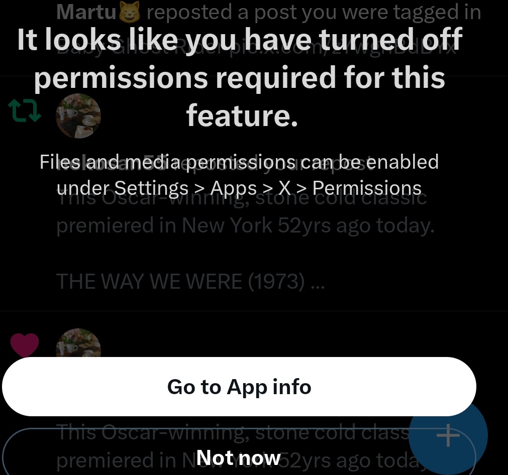 nataliedeakin's tweet image. Is anyone else with an Android phone having issues uploading photos to X? 

I get this message everytime.