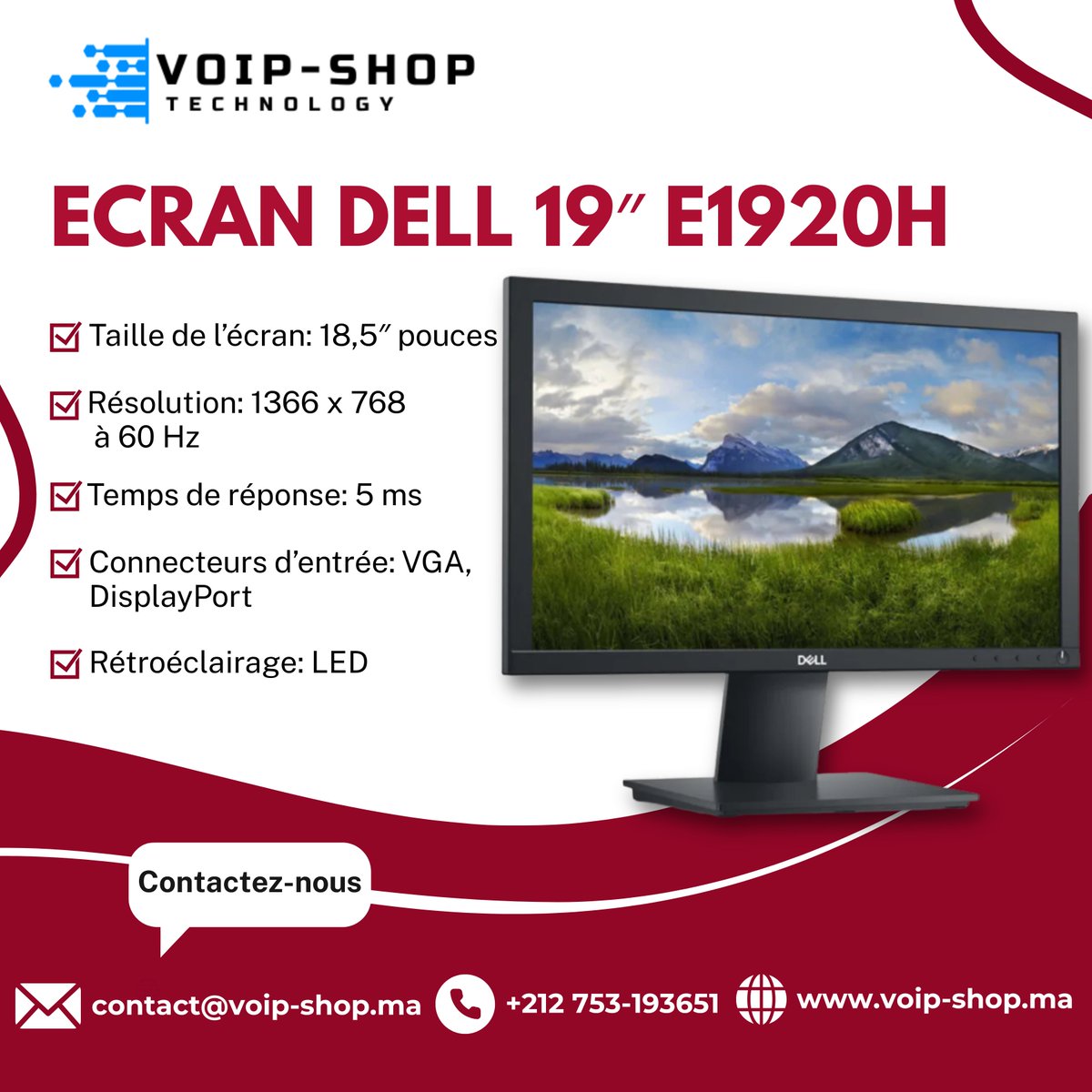 shop_voip's tweet image. 💻 Dell E1920H — Compact, HD et parfait pour vos postes de travail !
👉 VGA + DisplayPort
👉 Format 16:9
👉 5 ms de temps de réponse

Disponible maintenant chez VoipShop Maroc 🇲🇦
🔗voip-shop.ma/produit/ecran-…

#Dell #VoipShop #TechMaroc #ÉcranPro #Productivité