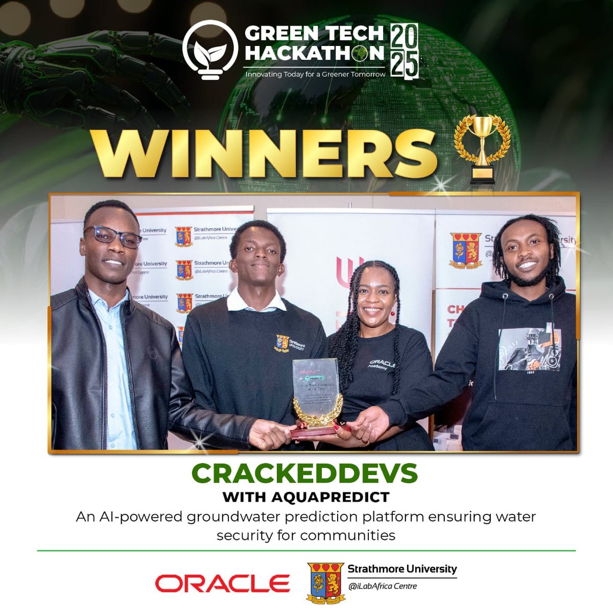 OracleAcademy's tweet image. @OracleAcademy recently held the Green Tech Hackathon in collaboration with @StrathU. 150+ teams from across #Kenya applied to participate in a week-long innovation challenge focused on sustainability. 21 shortlisted student teams leveraged @Oracle technologies @OracleCloud,…