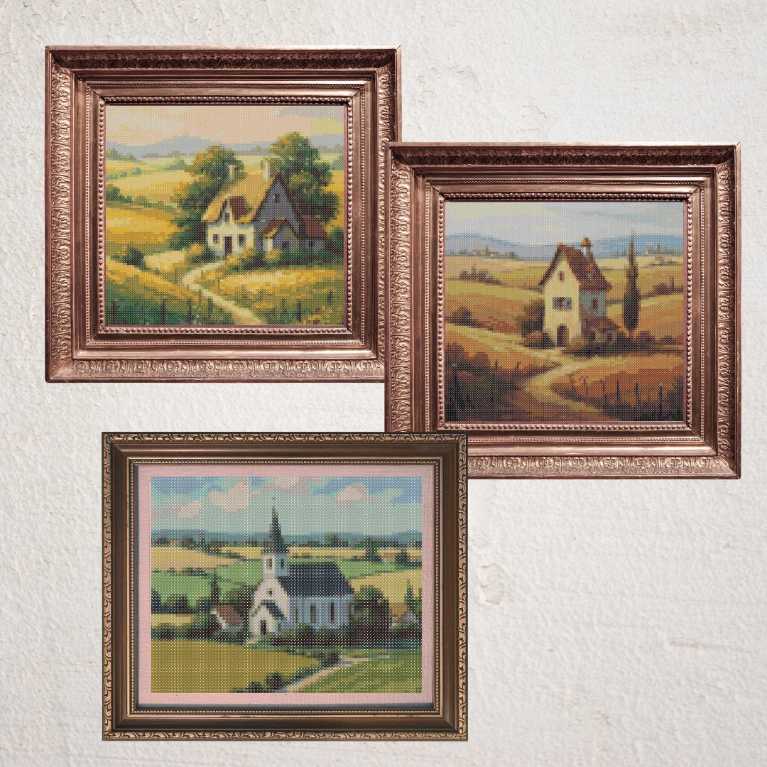 fan_notes_x's tweet image. Craving a charming new stitch project? 🏡⛪️ 
These beautiful landscape #CrossStitchPatterns (all under 100x100 stitches!) are available for FREE on my blog! I&apos;m trying out a different style from my usual paid shop, and I&apos;d love your feedback.
jin-co-art.blogspot.com/2025/10/thread…
