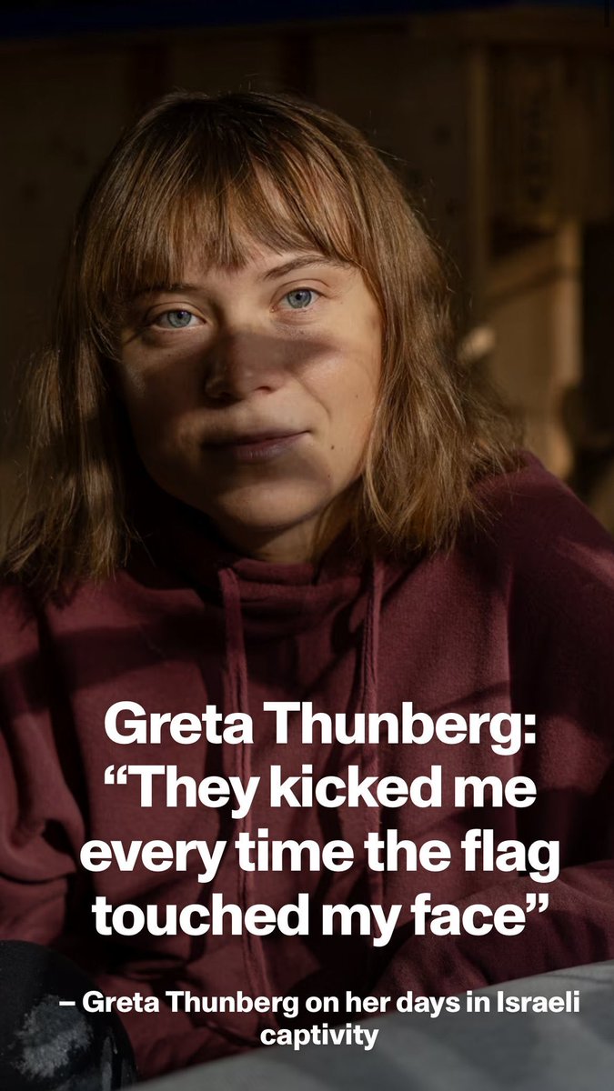 Greta Thunberg témoigne des sévices subies en 🇮🇱 : 

—«  Si Israël, avec l’attention du monde entier, peut traiter de cette façon une personne blanche célèbre avec un passeport suédois, imaginez ce qu’ils font aux Palestiniens en secret. »

🧵👇