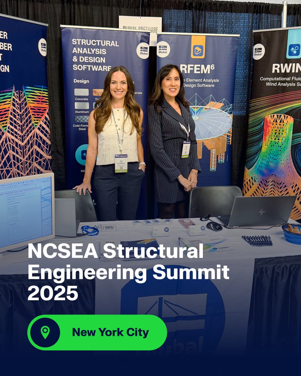 dlubal_en's tweet image. Greetings from New York! 🇺🇸🍎 

A big thank you to Amy Heilig and Cisca Tjoa representing Dlubal Software at the NCSEA Summit! 🤝 Last chance to meet them today at booth #101 and talk about #RFEM &amp;amp; #RWIND - designed for American &amp;amp; Canadian standards.

#StructuralEngineering