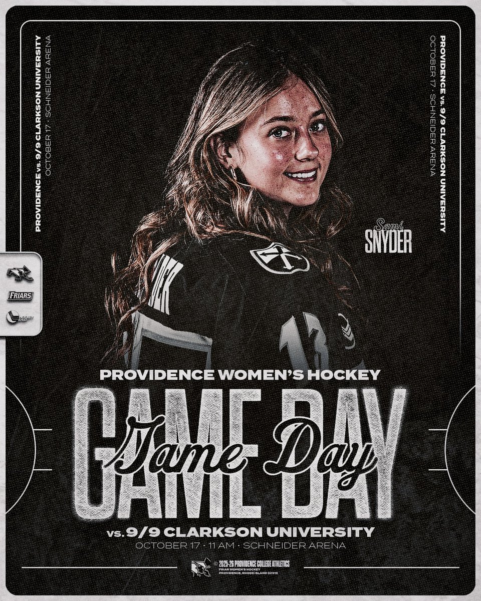 IT'S OUR FIRST EVER PROJECT PROVIDENCE GAME!

🆚 No. 9/9 <a href="/ClarksonWHockey/">Clarkson Womens Hockey</a> 
⏰ 11:00 AM
🏟️ Schneider Arena
📺 ESPN+
🔗 linktr.ee/pcwihockey

#GoFriars