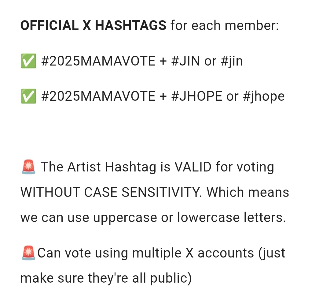 01Btsxarmy's tweet image. 🚨 FAN'S CHOICE NOTICE (1ST VOTE)
For the First Vote on X, since votes are only allowed once per account, AVT has decided to alternate voting between Jin and Jhope. This means we will use their hashtags every other day to avoid spamming until voting ends.
Thank you! 💜