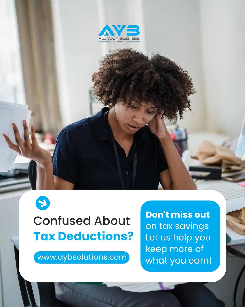 AYBSolutions's tweet image. Feeling unsure about which tax deductions you can claim?

You might be missing opportunities to save. Our team can guide you to make sure you keep more of your hard-earned money.

🔗aybsolutions.com

#TaxHelp #FinancialPlanning #SmallBusinessSupport #EntrepreneurTips