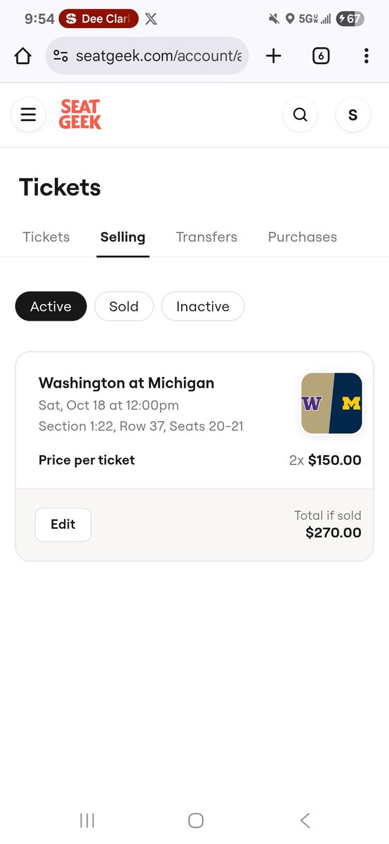 I have 2 tickets to this Saturdays game against Washington, section 22, Row 37 seats 20 and 21. I can not go because I had surgery this week. Do you know anyone looking for tickets? I would take $200 total for them. <a href="/UMichFootball/">Michigan Football</a> #michiganwolverines #bighouse