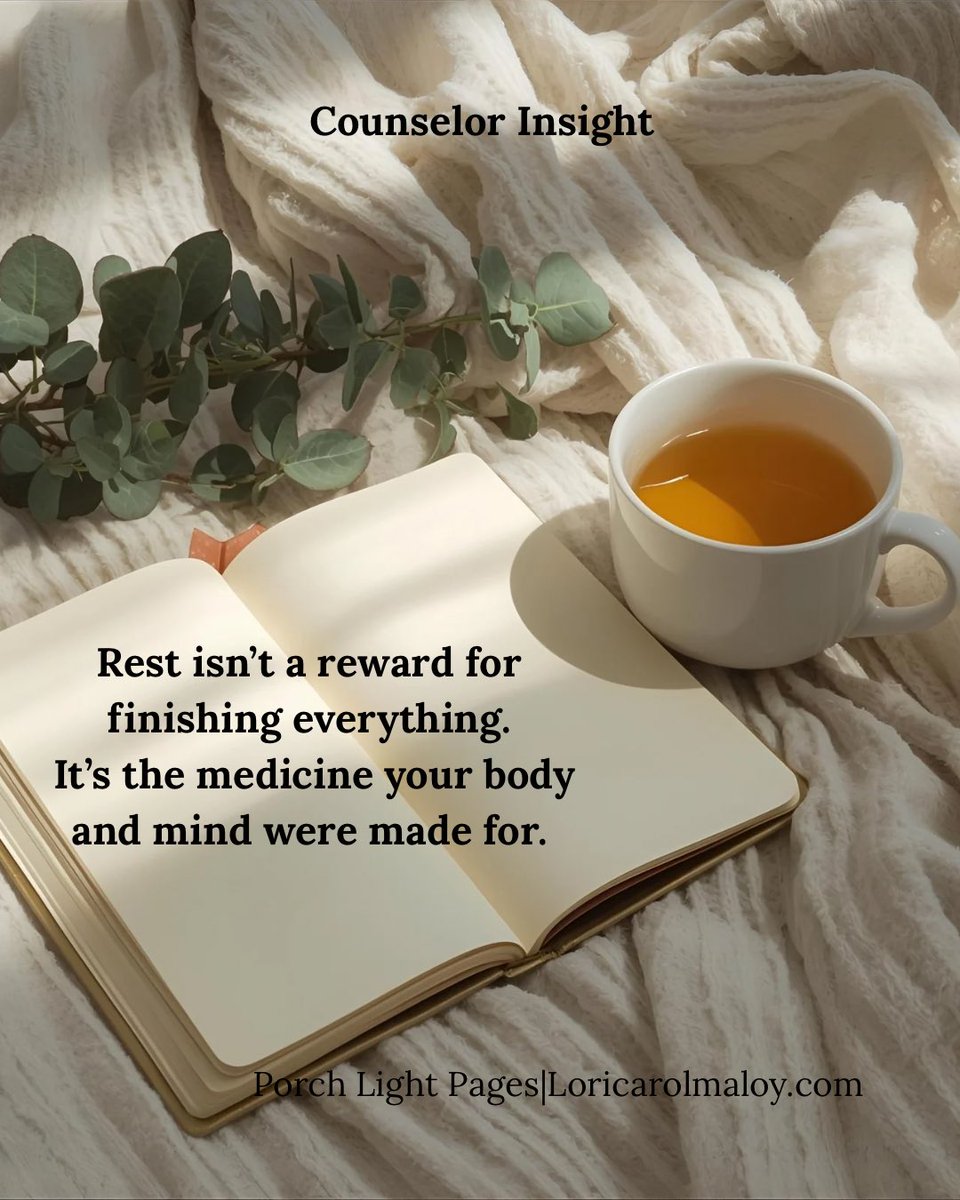 Loricarolmaloy's tweet image. Rest is nervous system repair.
Slow down. Breathe. Let your body remember peace. 
#PorchLightPages #CounselorInsight #MindBodyHealth #SlowDown