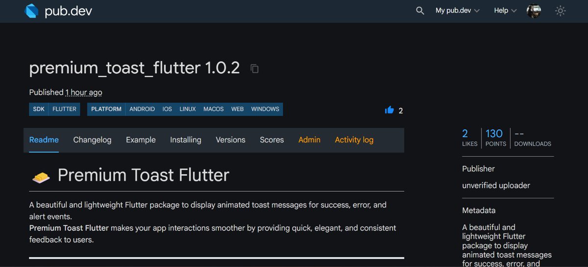 Kathank25's tweet image. Published my first Flutter Package: Premium Toast Flutter 🎉.
@FlutterDev 🫶
Check it out: pub.dev/packages/premi…