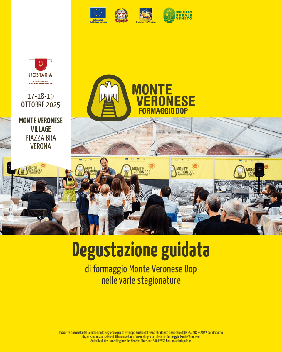 Partecipa ad una degustazione gratuita del formaggio <a href="/Monte_Veronese/">Monte Veronese DOP</a> DOP!🧀
🗓️Venerdì 17, Sabato 18 e Domenica 19 ottobre
📍Piazza Bra (VR) Monte Veronese Village
Evento gratuito, prenotazione obbligatoria:  monteveronesedopeventi.it
L’attività si svolge anche in caso di pioggia.