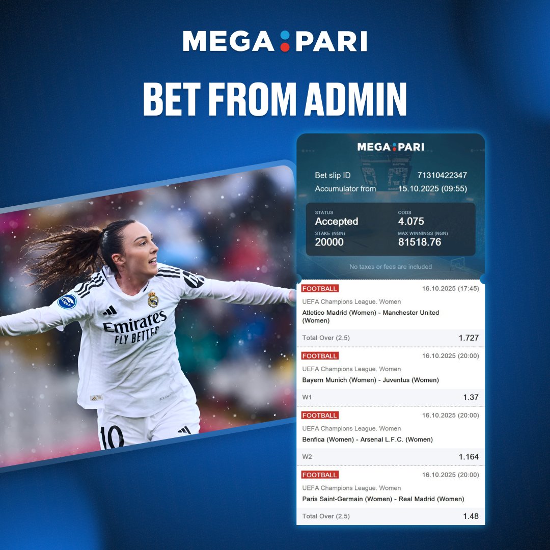 megapari_ngr's tweet image. 🔥 BET FROM ADMIN 🔥
The Admin is putting trust in the ladies tonight! ⚽️💃
Do you think the women will bring you good fortune tonight by following the Admin's Bet? megapari.media/4omtOFG 🍀💰
#Megapari #UWCL #WomensFootball #BetFromAdmin #FootballVibes #BetAndWin