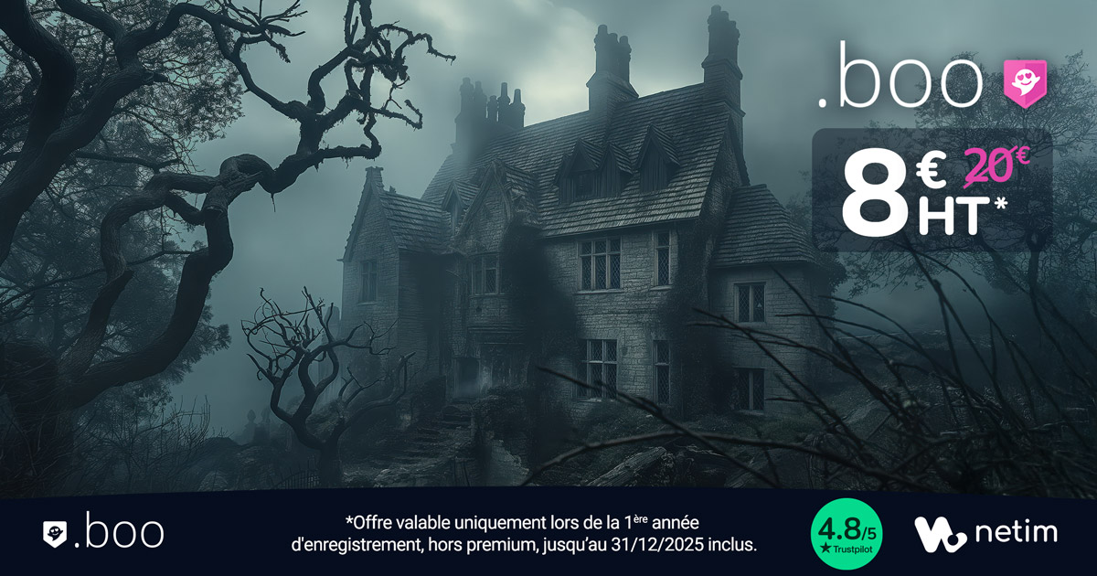 🎃🍂 Pour #Halloween, n’ayez pas peur d'enregistrer votre #NomDeDomaine avec l’extension .BOO ! 👻💀 

Au prix effrayant de 8€ HT au lieu de 20€ jusqu'au 31 décembre 2025 😈

📧 1 adresse e-mail incluse

👇 Vérifiez la disponibilité
netim.com/fr/nom-domaine…