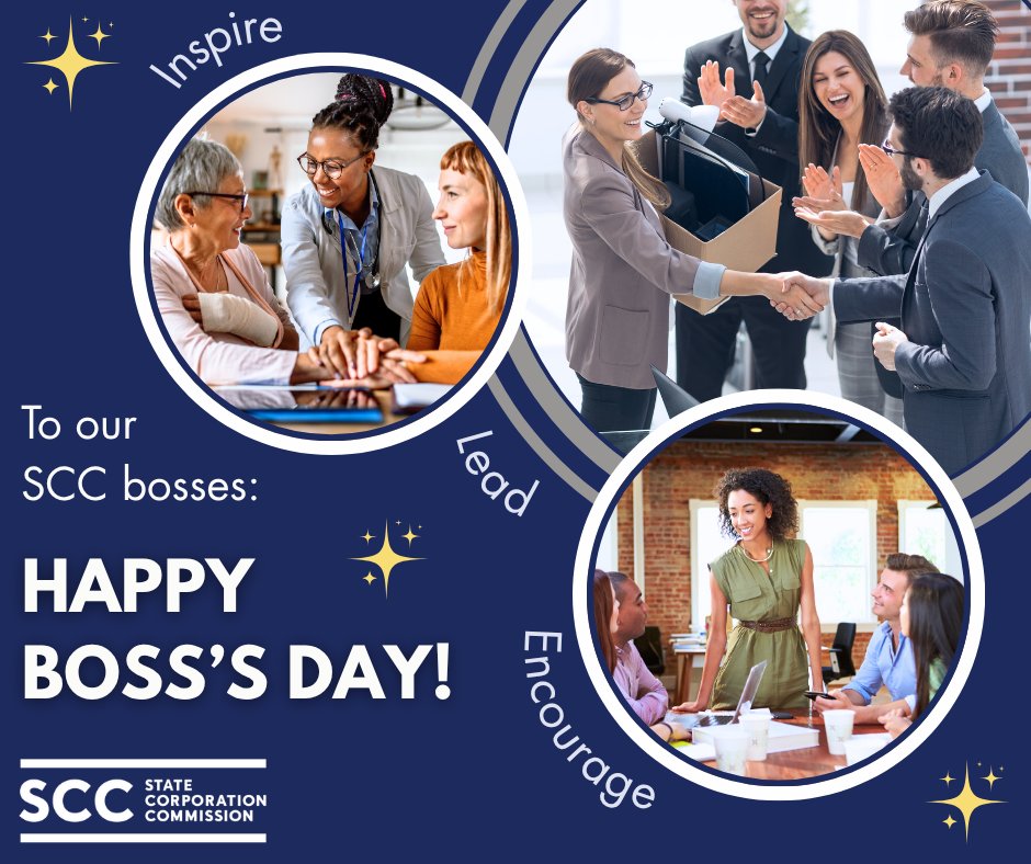 VAStateCorpComm's tweet image. This Boss’s Day, we celebrate our SCC #bosses who lead, inspire, listen, encourage, empower, support &amp;amp; trust our almost 700 employees to innovate, communicate, collaborate &amp;amp; serve the public with passion each day!  scc.virginia.gov #ThankYouBoss #BossDay #boss