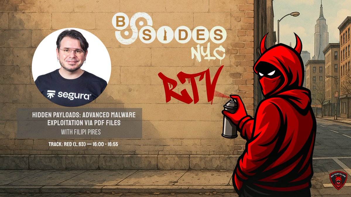 RedTeamVillage_'s tweet image. RTV's very own @FilipiPires at @BSidesNYC — "Hidden Payloads: Advanced PDF Malware Exploitation" (Track Red L.63)
🗓 Oct 18 · 16:00–16:55 ET
Hands-on: heap spray, shellcode injection, Adobe Reader exploits & PDF-embedded malware.
More: labs.segura.blog/unmasking-the-…