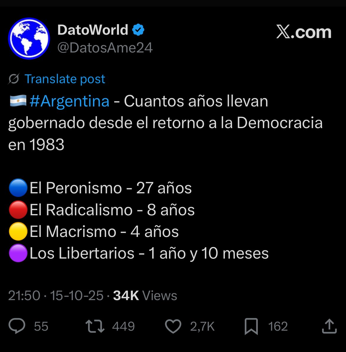 Ah pero los responsables de que el país este mal somos nosotros, no? Porque en 27 años de gobierno que tuvieron no pudieron poner cloacas, asfaltar las calles, combatir la inseguridad ni bajar la inflación.