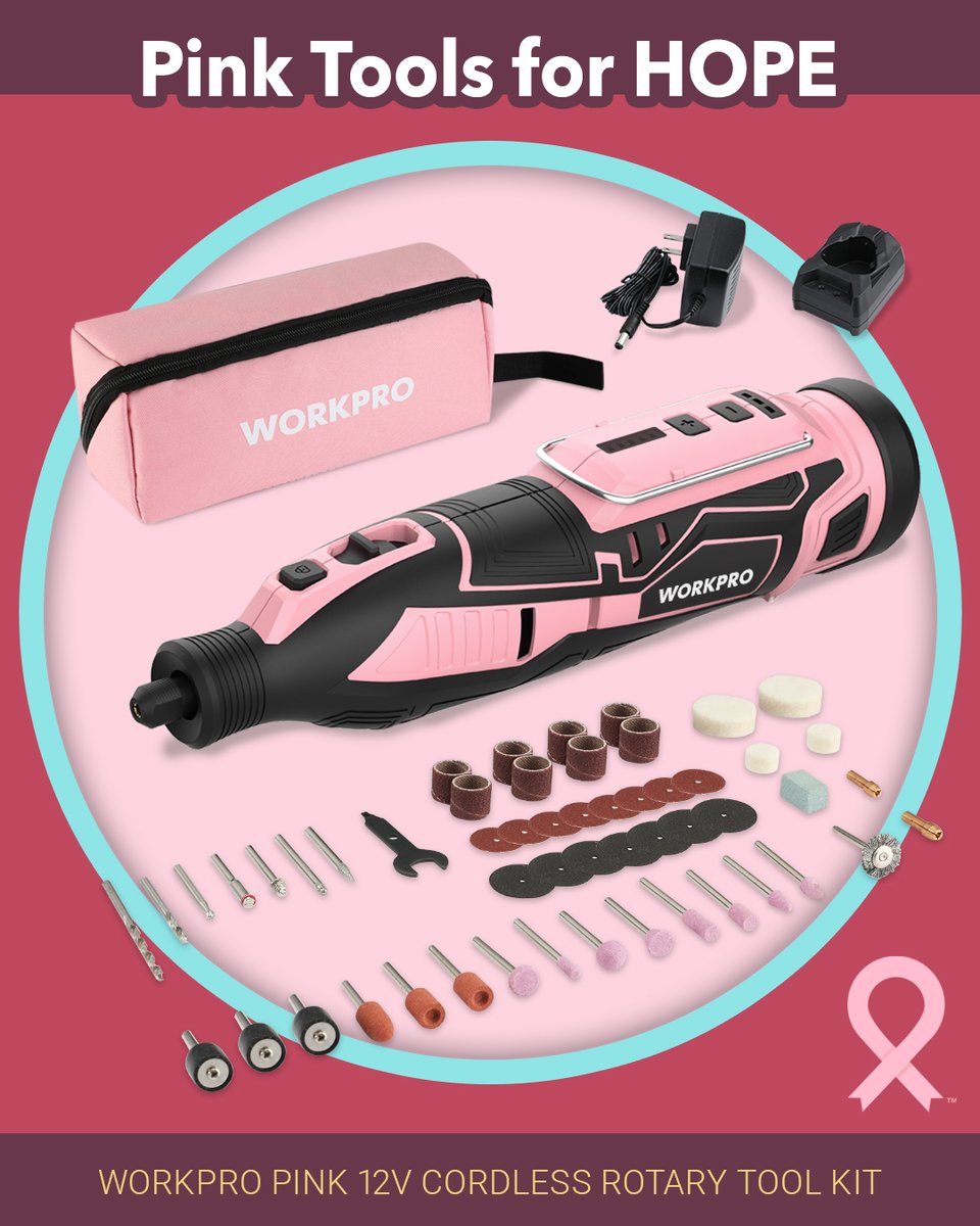 workpro_tools's tweet image. 💗 Cut, sand & shine with our cordless pink 12V Rotary tool kit! amzn.to/47eBwux #PinkToolsforHOPE
.
#workprotools #nbcf #pinktools #proudpartners
#breastcancerawarenessmonth #pinktools #rotarytool
#cordless #rechargeable