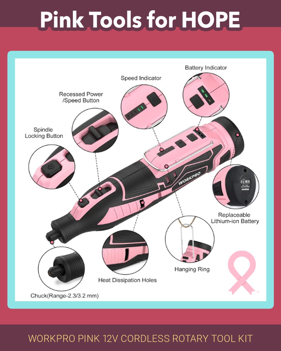 workpro_tools's tweet image. 💗 Cut, sand & shine with our cordless pink 12V Rotary tool kit! amzn.to/47eBwux #PinkToolsforHOPE
.
#workprotools #nbcf #pinktools #proudpartners
#breastcancerawarenessmonth #pinktools #rotarytool
#cordless #rechargeable