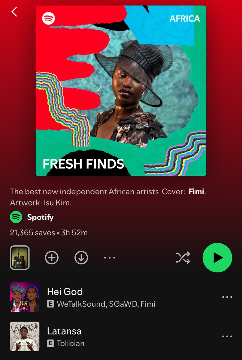 It gets better LMAO 
‘Hei God’ sitting pretty at #1 and <a href="/fimiwiththeflow/">Fimi</a> on the cover 

Thank you again <a href="/SpotifyAfrica/">Spotify Africa</a>