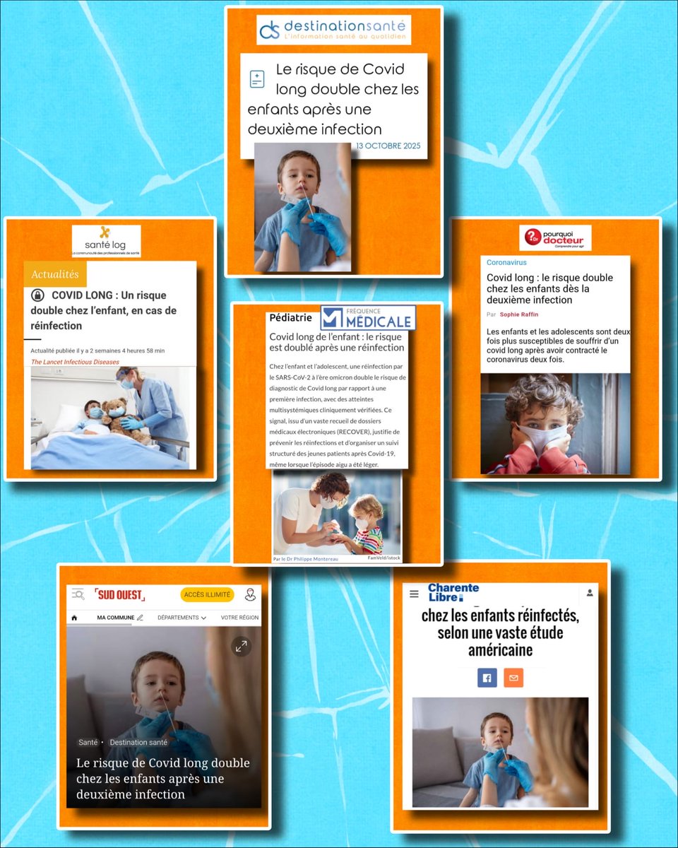 🙏Merci aux médias qui ont relayé cette étude essentielle sur le #CovidLongPediatrique
Elle met en lumière un risque souvent sous-estimé : celui du #CovidLong chez les enfants après plusieurs infections.

🔎Voici les principaux enseignements👇