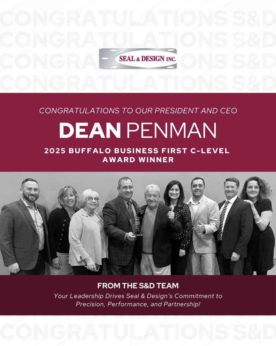 On October 9th, our President and CEO, Dean Penman, was honored at the Buffalo Business First C-Suite Awards as a C-Level Award Winner! His leadership drives Seal &amp; Design’s commitment to precision, performance, and innovation.

#CEO #BuffaloBusinessFirst #AwardRecognition