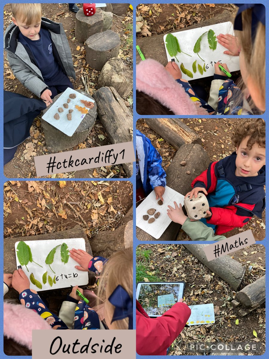 Maths outdoors for #ctkcardiffy1 we used our number pairs to 10 knowledge, representing the numbers with natural objects. #teamwork #counting #numberfacts #counting #amounts