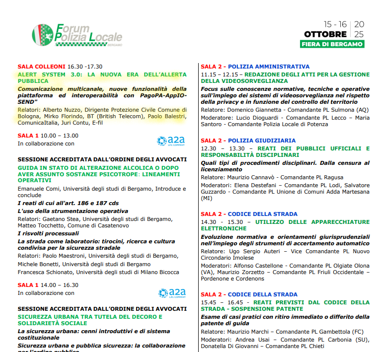 La Protezione Civile del Comune di Bologna ha partecipato al Forum Polizia Locale 2025, appuntamento nazionale dedicato all’innovazione e alla sicurezza urbana, portando la propria esperienza nella gestione delle allerte e della comunicazione ai cittadini.