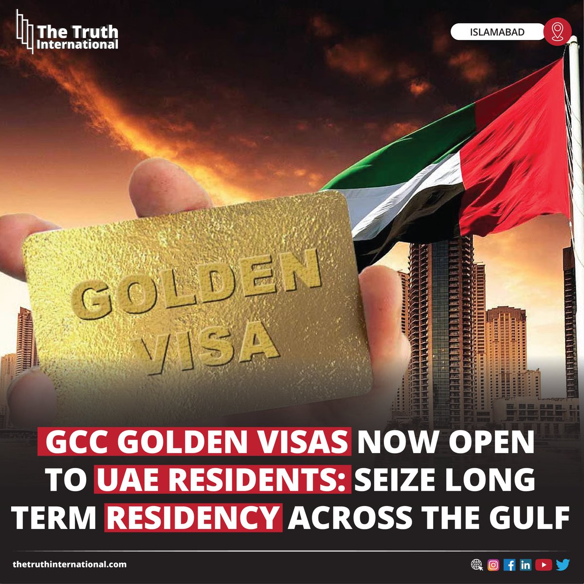 ttimagazine's tweet image. GCC Golden Visas Now Open to UAE Residents: Seize Long-Term Residency Across the Gulf

FIND MORE: thetruthinternational.com/gcc-golden-vis…

#TopTrending #GCC #GoldenVisas #UAEResidents #Seize #LongTerm #Residency #Gulf #ISLAMABAD #TTI