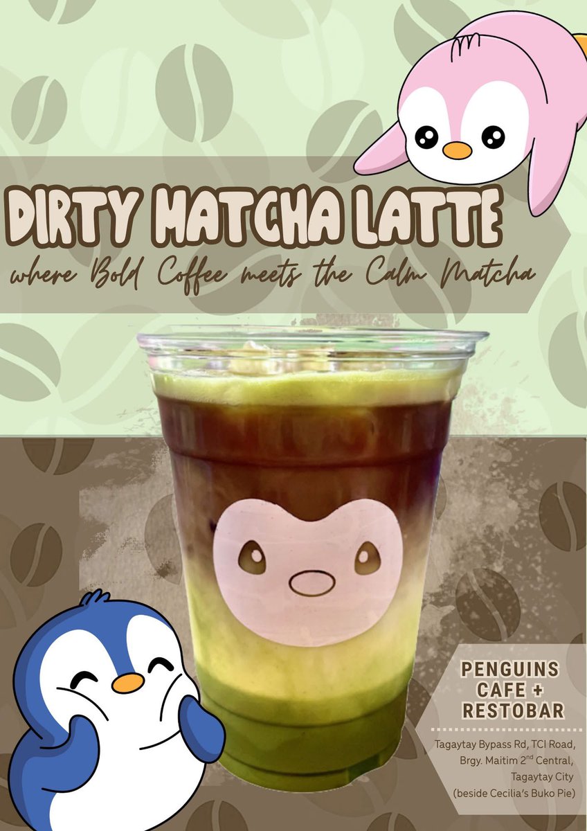 ✨ NEW DRINK ALERT! ✨

Get ready to meet your new favorite: our DIRTY MATCHA LATTE! 🩷☕💙

Experience the perfect harmony where Bold Coffee meets the Calm Matcha in a visually stunning and incredibly delicious drink. It's the best of both worlds in one refreshing cup! 🐧☕️