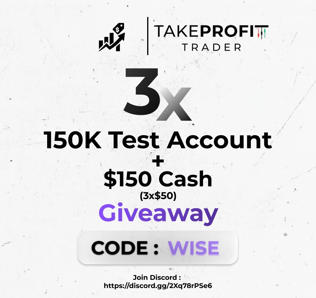 ⚡️ GIVEAWAY 4/5! ⚡️

We’re giving away 3x $150K TakeProfitTrader Accounts + 3x $50 Cash!

Here’s how to enter:
1️⃣ Follow us and <a href="/withdrawdaily/">TPT</a> 
2️⃣ Join our discord (link in bio) and click 🎉 under the giveaway post to lock in your entry

Winners announced in 24 hours!

Good luck!