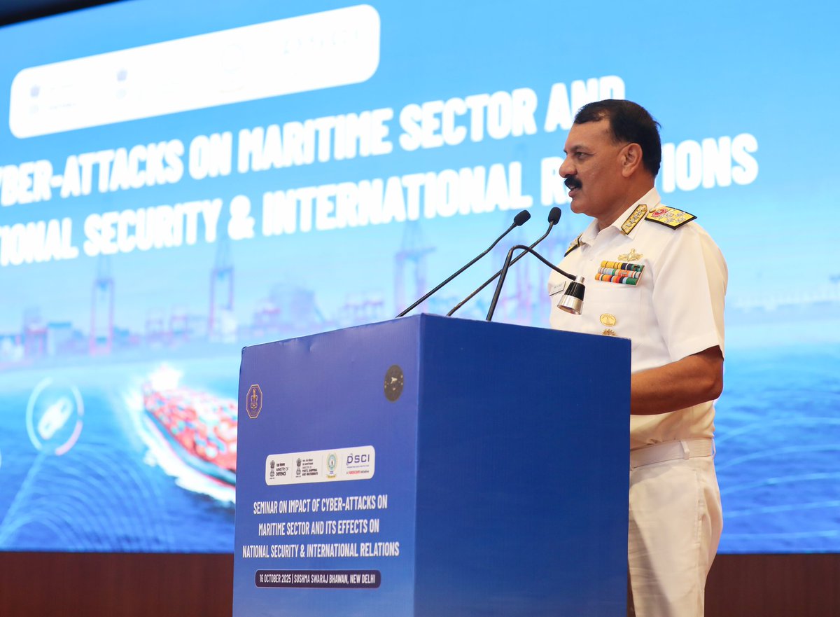 indiannavy's tweet image. Adm Dinesh K Tripathi, #CNS welcomed Shri @JitinPrasada, Hon’ble MoS @GoI_MeitY, at the seminar on "Impact of Cyber Attacks on Maritime Sector and Its Effects on National Security and International Relations", organised by the #IndianNavy at Sushma Swaraj Bhawan today.
The…