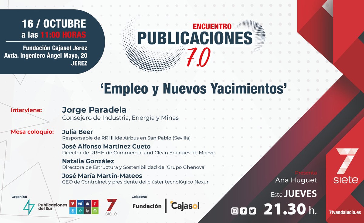 7TVCadiz's tweet image. 🔺️ Este jueves a las 21,30 analizamos las oportunidades de empleo y la industria en Andalucía desde el teatro de la Fundación Cajasol en Jerez.
@Cajasol
@7tvAndalucia
@MoeveGlobal
@Airbus
@GHENOVAofficial
#Controlnet
#PublicacionesdelSur
#Empleo #Industria