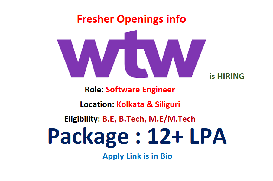 softwareduniyas's tweet image. WTW is hiring #Freshers for #Software Engineer.
Eligibility:
- Min 80% in 10th & 12th & Min 65% in Graduation
- Knowledge of software development tools
- Understanding of OOPs, Data structures & relational database management systems
Link: careers.wtwco.com/jobs/early-car…
#WTW