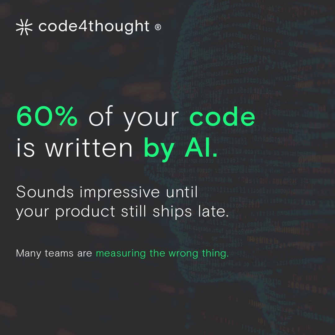 Code4thoughtE's tweet image. “Half our code comes from AI” sounds great — until your product still ships late.The real KPI isn’t AI code share, it’s time-to-market.Read more bit.ly/4onhpRF
#aicode #secureai
