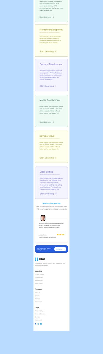 kantemonsiere's tweet image. My HNG task 0 submission. We were tasked to create a landing page for HNG learn, and here&apos;s what I came up with. What do you think?
#hng #hnginternship