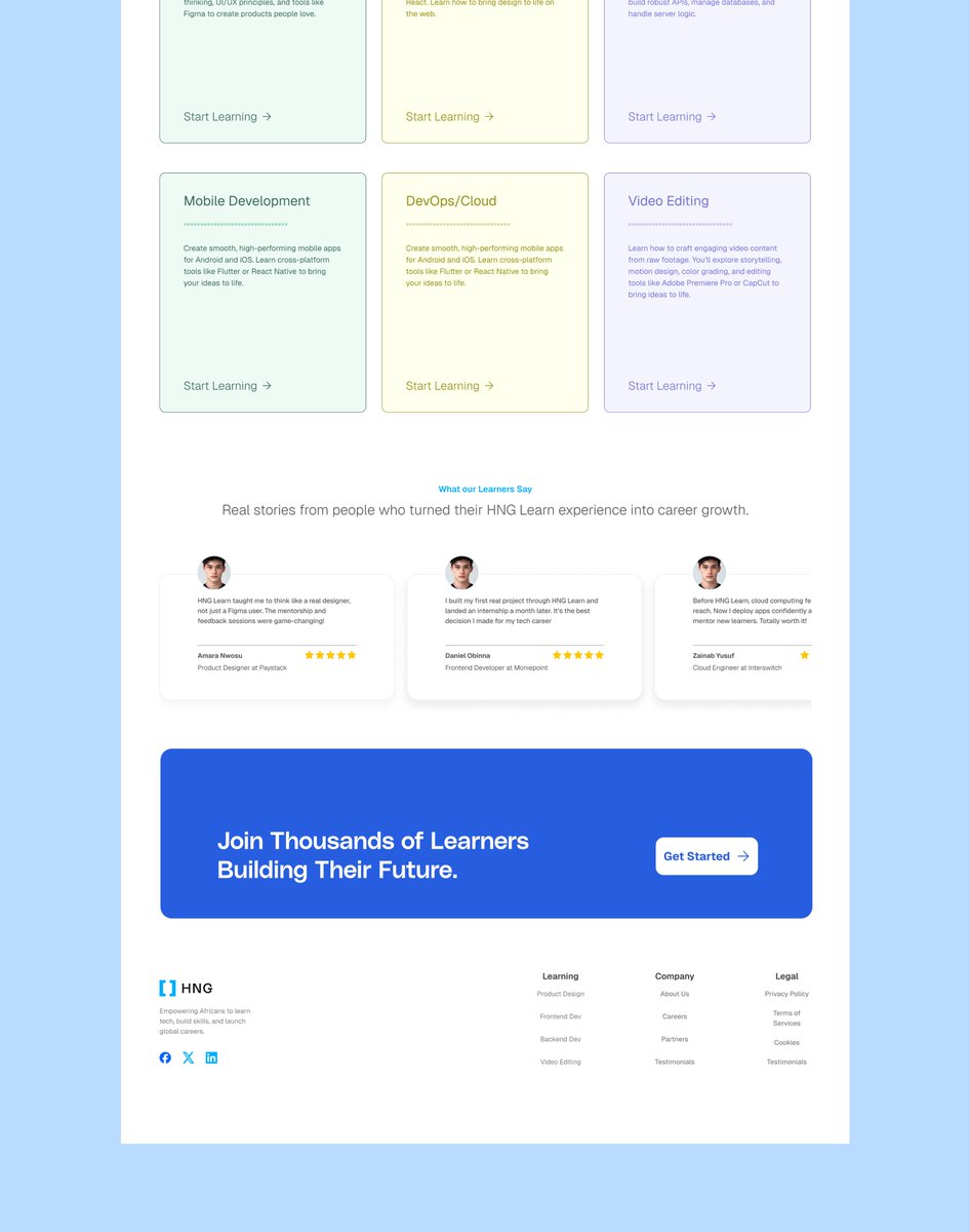 kantemonsiere's tweet image. My HNG task 0 submission. We were tasked to create a landing page for HNG learn, and here&apos;s what I came up with. What do you think?
#hng #hnginternship