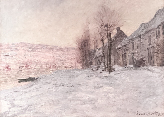 glirttery's tweet image. some snow scenes in claude monet’s paintings
