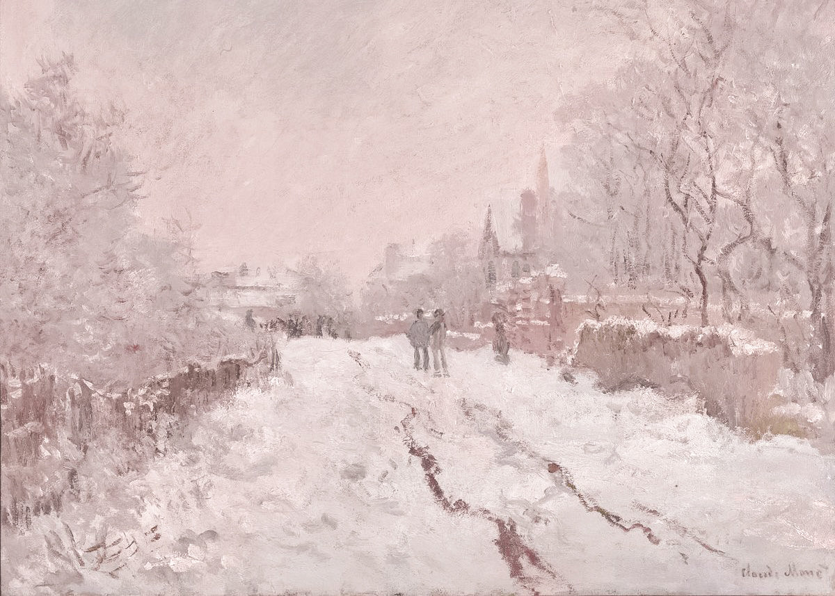 glirttery's tweet image. some snow scenes in claude monet’s paintings