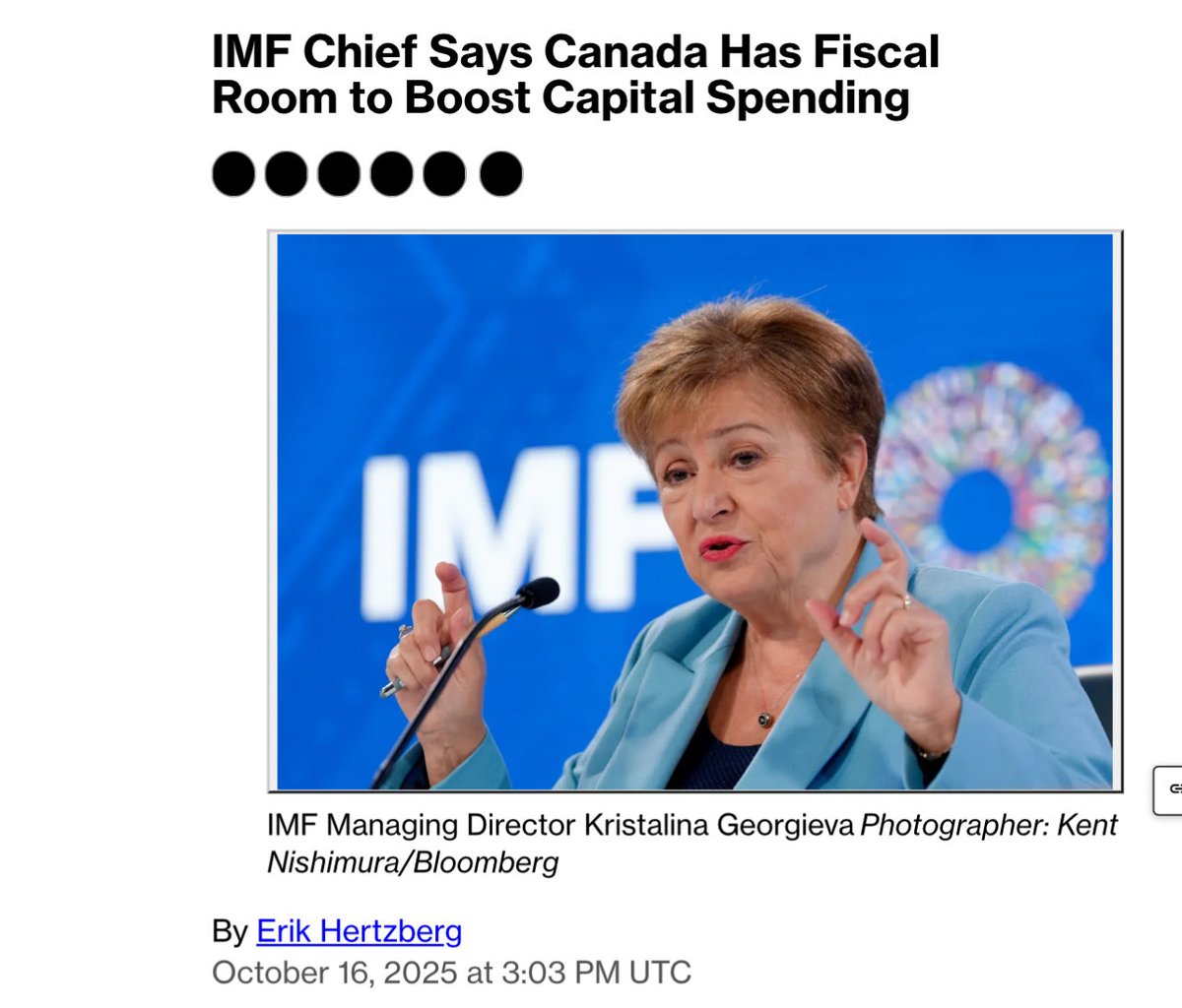Encouraging news!🗞️ 

“The head of the International Monetary Fund says Canada has the fiscal room to make productivity-boosting investments, and praised the federal government’s proposed changes to budget timing.”