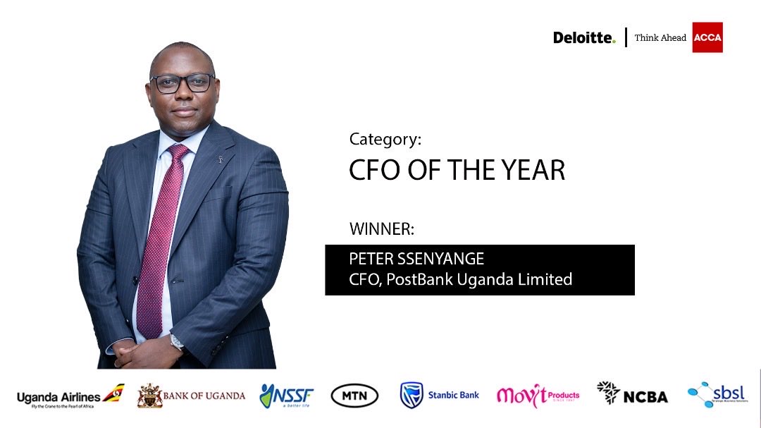 ACCA_Uganda's tweet photo. The CFO of the Year Award goes to Peter Ssenyange, CFO – @postbankug 

Recognized for exceptional leadership, sustainable finance, and transformative impact, Peter embodies what it means to create both legacy and value… 

#CFOAwardsUG25 | @DeloitteUganda https://t.co/02lyAKIlDX