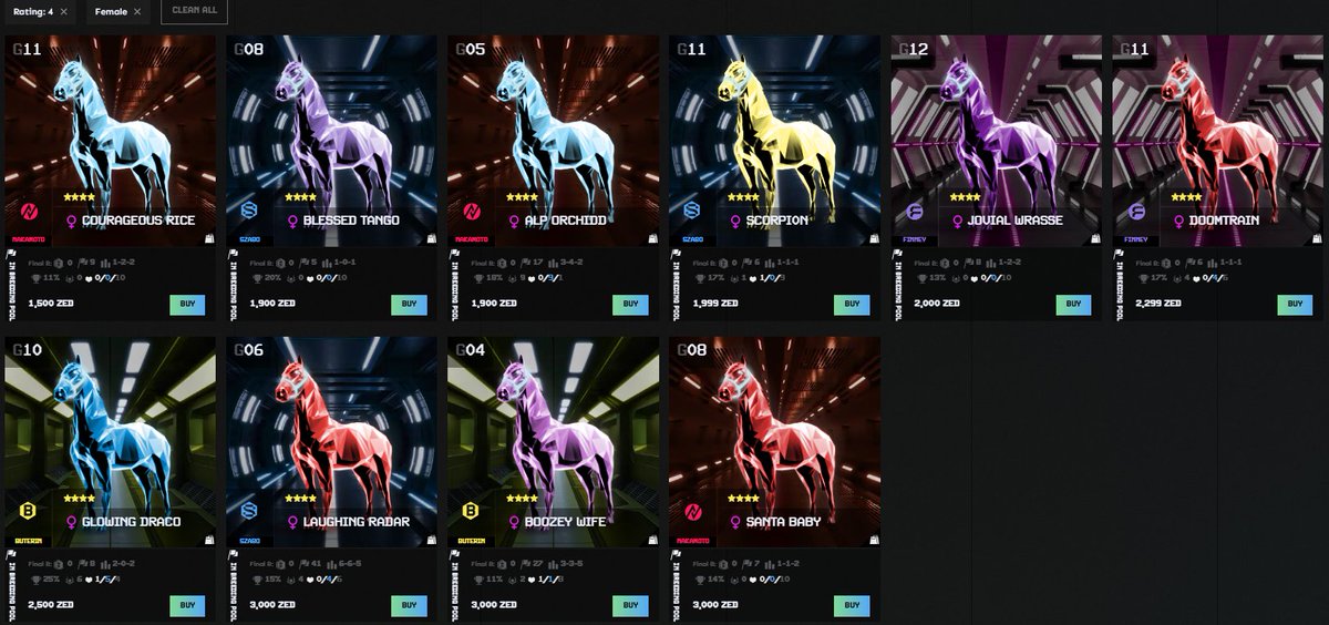 MyBlood (Tempest Stables & Great Tempest Racing) (@myblood_tempest) on Twitter photo If I was starting fresh in <a href="/zed_champions/">ZED CHAMPIONS</a>, hereโs what Iโd do ๐
Go to the marketplace and grab a 4โญ or better mare.
Right now there arenโt any great 4.5โญ deals, but there are some cheap 4โญs listed around 1500 to 3000 $ZED, which is roughly $6 to $12.
Look them up on If I was starting fresh in <a href="/zed_champions/">ZED CHAMPIONS</a>, hereโs what Iโd do ๐
Go to the marketplace and grab a 4โญ or better mare.
Right now there arenโt any great 4.5โญ deals, but there are some cheap 4โญs listed around 1500 to 3000 $ZED, which is roughly $6 to $12.
Look them up on