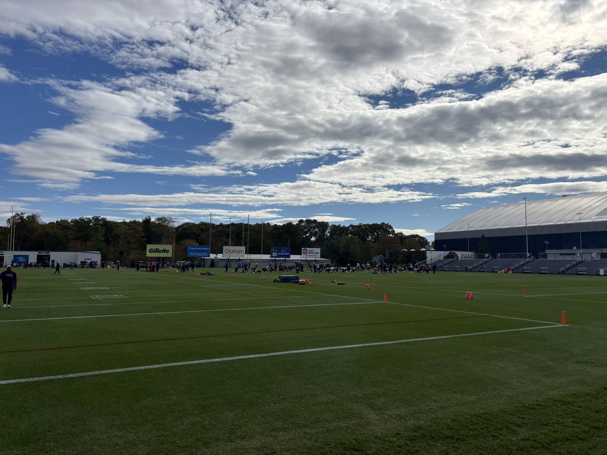 Jaylinn Hawkins and Anfernee Jennings returned to practice. Harold Landry (ankle) and Charles Woods (knee) aren’t here. 