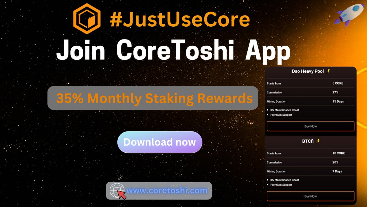 Core_MiningApp's tweet image. 🚀 Mine & Earn Free #CORE with CoreToshi! 🚀
No matter the market — bull or bear 💎
✅ Free CORE mining
✅ Boost rewards with referrals
Don’t wait! Join thousands of miners already earning.
📲 Download now & start earning: coretoshi.com/download.php
#Coretoshi #COREDAO