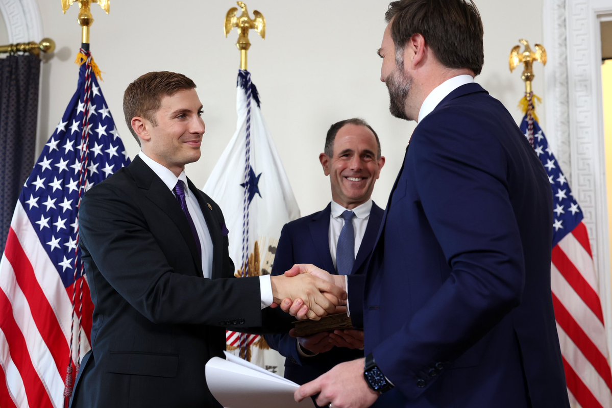 An unforgettable moment being sworn in by Vice President <a href="/JDVance/">JD Vance</a> alongside my husband, <a href="/rabois/">Keith Rabois</a>. VP Vance is a friend and a role model for a generation of patriots who look to the future with excitement and optimism while always putting America First. 

Grateful to serve under