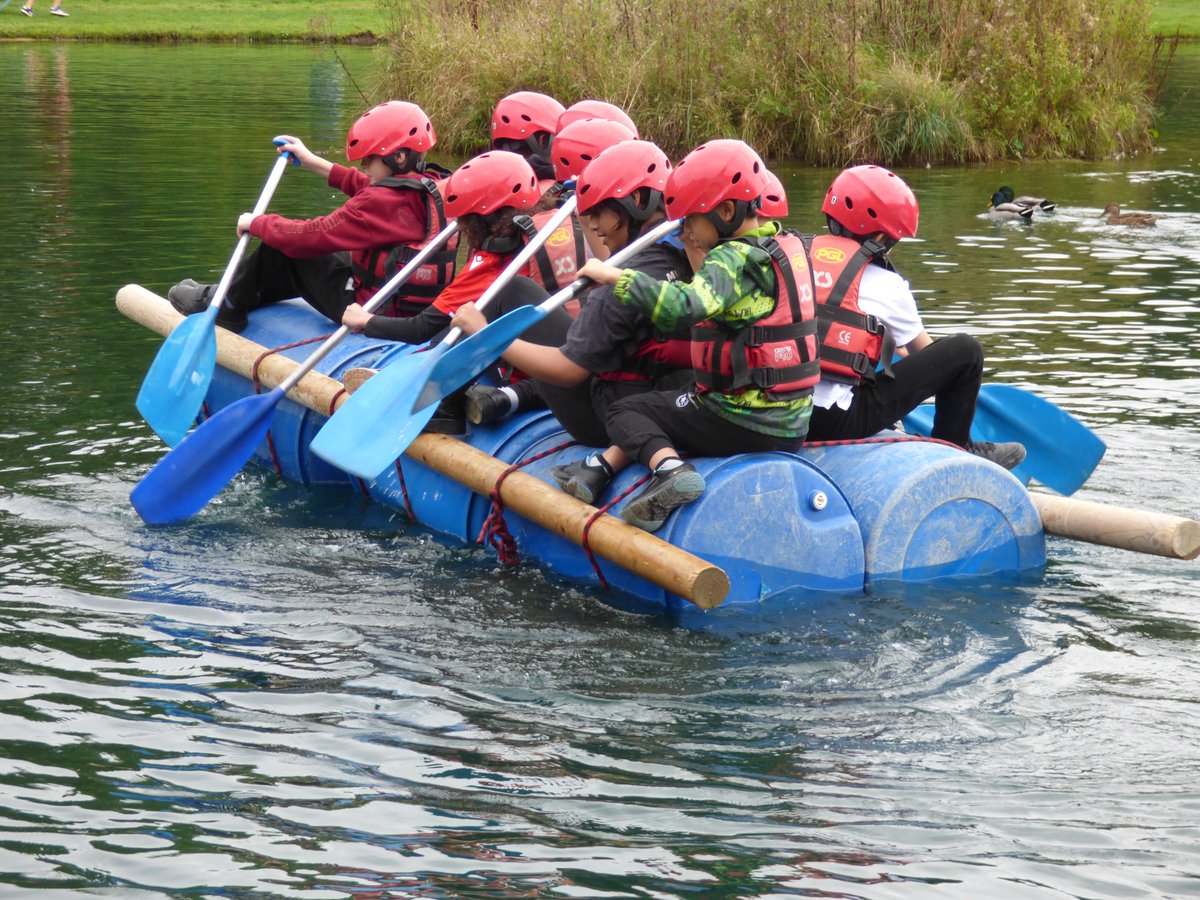 Rafting in the afternoon for Group 3. Excellent teamwork in building the rafts.